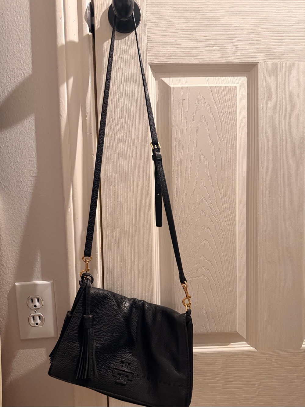 Tory Burch Black Leather Crossbody with Tassel